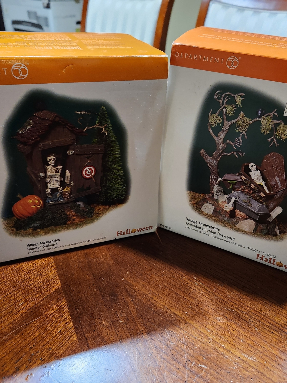 2 Department 56 Halloween Village Accessories - Haunted Outhouse Graveyard Works